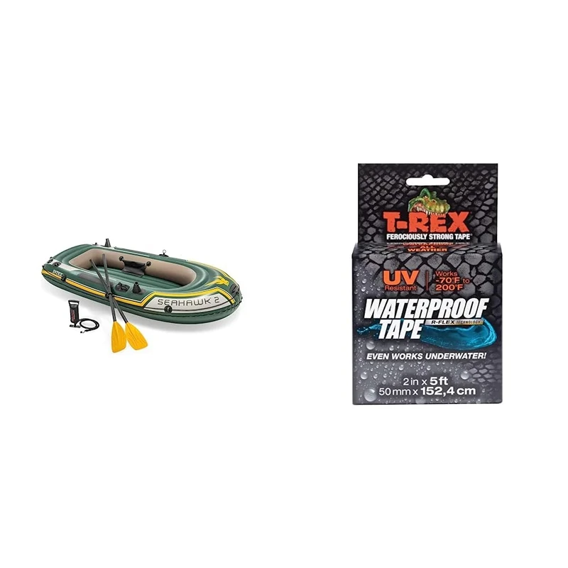Intex Seahawk 2 set inflatable boat - 236 x 114 x 41 cm - 3-piece - multicolor & T-Rex Waterproof Butyl Tape for Roof and Leak Repair 48mm x 1.52cm, Flashing Repair, Sealant Strip - Image 1