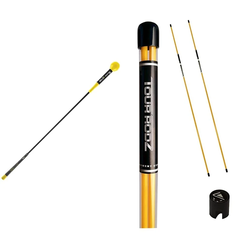 SKLZ Gold Flex, Golf Swing Trainer, Golf Accessories, Golf Training Aids, Flexible Fiberglass, Yellow/Black, 48'' / 122cm & Longridge Men's Practice Aid Tour Rodz Golf Alignment Sticks Yellow