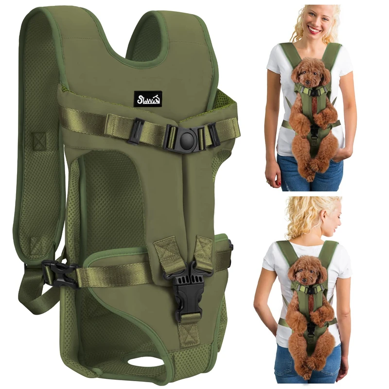 Lukovee Dog Backpack Carrier, Legs Out Easy-fit Dog Front Carrier for Small Medium Dogs, Adjustable Hands Free Dog Chest Carrier for Hiking Cycling (Green,X-Large)
