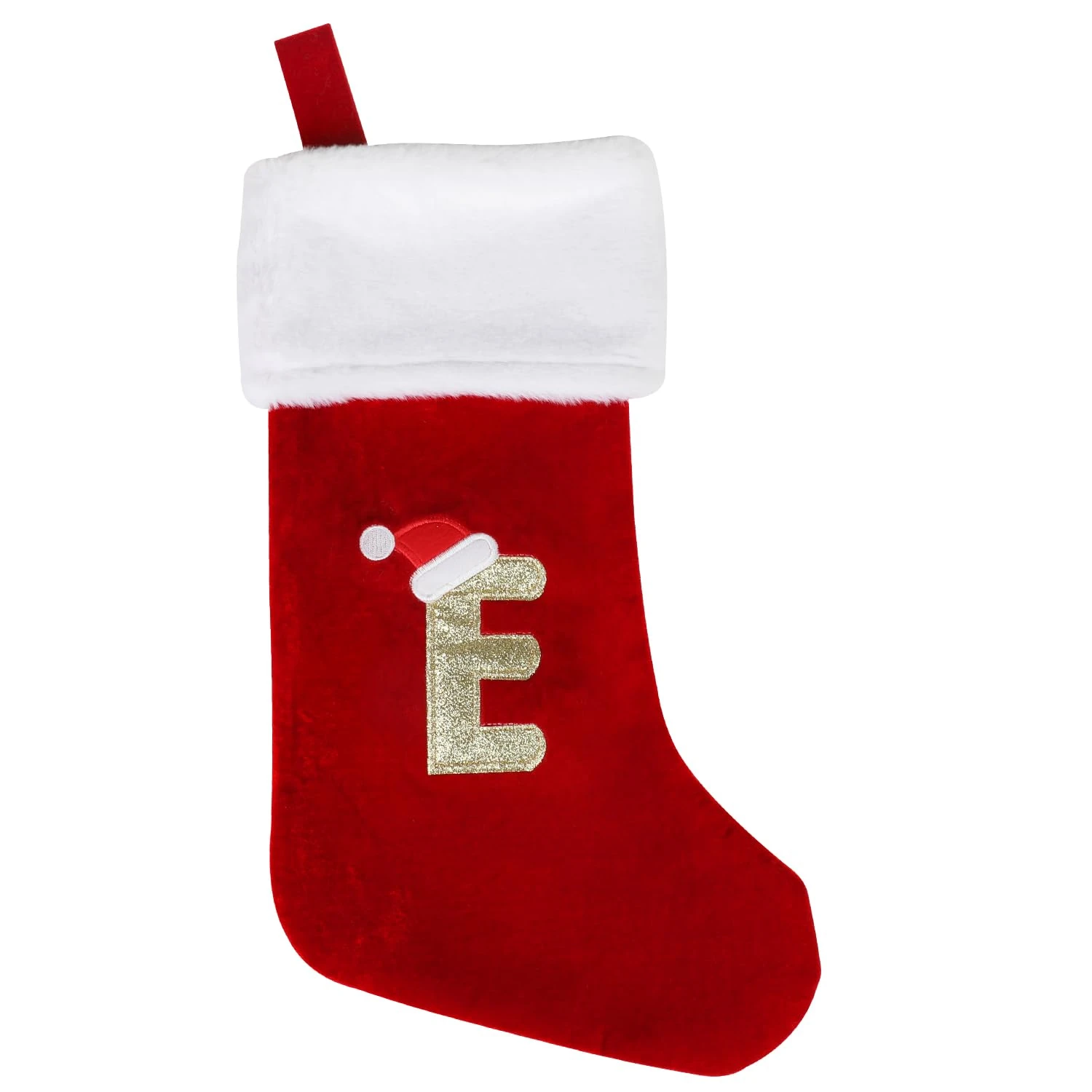 VEYLIN Christmas Stockings with Letters, 20 Inch Plush Christmas Stockings Embroidered Stockings Large Christmas Stockings for Girls/Boys Red Letter（E