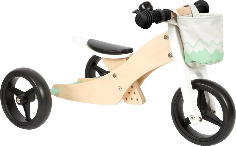 small foot Training Bike and Trike Salvia Green, balance tricycle, with adjustable seat and rubberised wheels, 12414