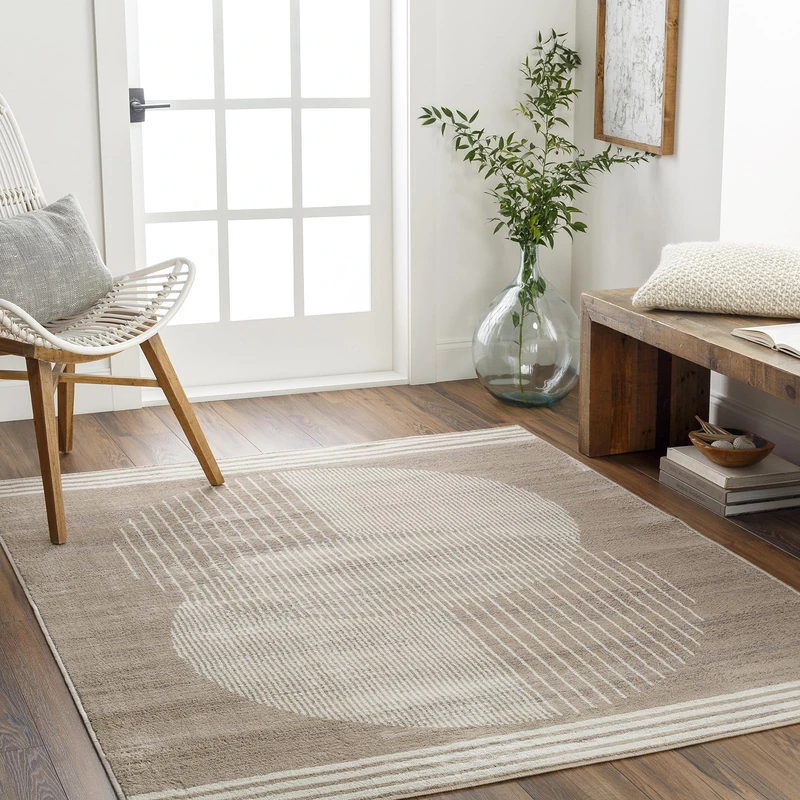 Livabliss Mombasa Geometric Rug – 120x170 cm Scandi Area Rug for Living Room, Dining, or Kitchen – Neutral Abstract Boho Pattern – Easy Care Pile – Large in Brown & Beige