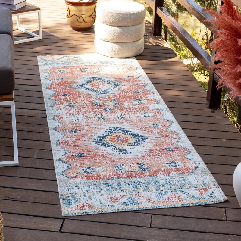 Livabliss Surya Lusaka Vintage Rug Runner - Rugs Living Room, Dining Room, Hallway, Carpet Living Room - Oriental Rug Boho Style - Colourful Pattern, Rust, Navy, Tan, Denim, Medium Grey, 80 x 220 cm