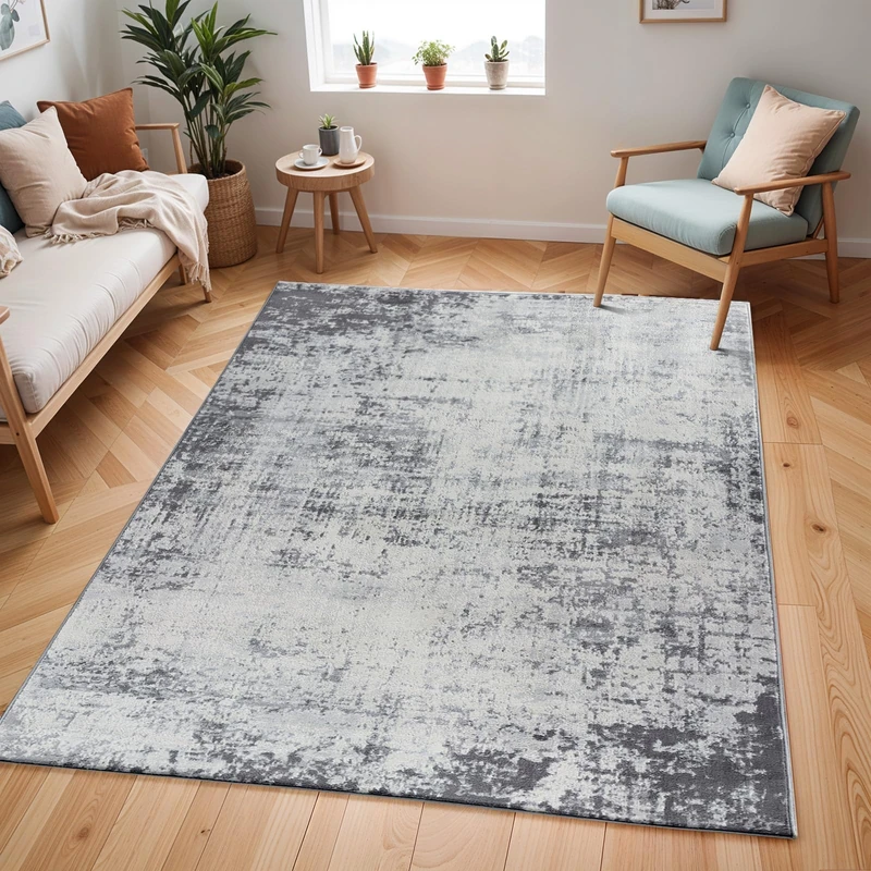 Livabliss Kampen Abstract Rug - Area Rugs Living Room 120x170 cm, Dining Room, Lounge, Kitchen, Bedroom - Modern Marble Large Rug, Soft Luxurious Easy Care Medium Pile, Grey, Charcoal and Ivory