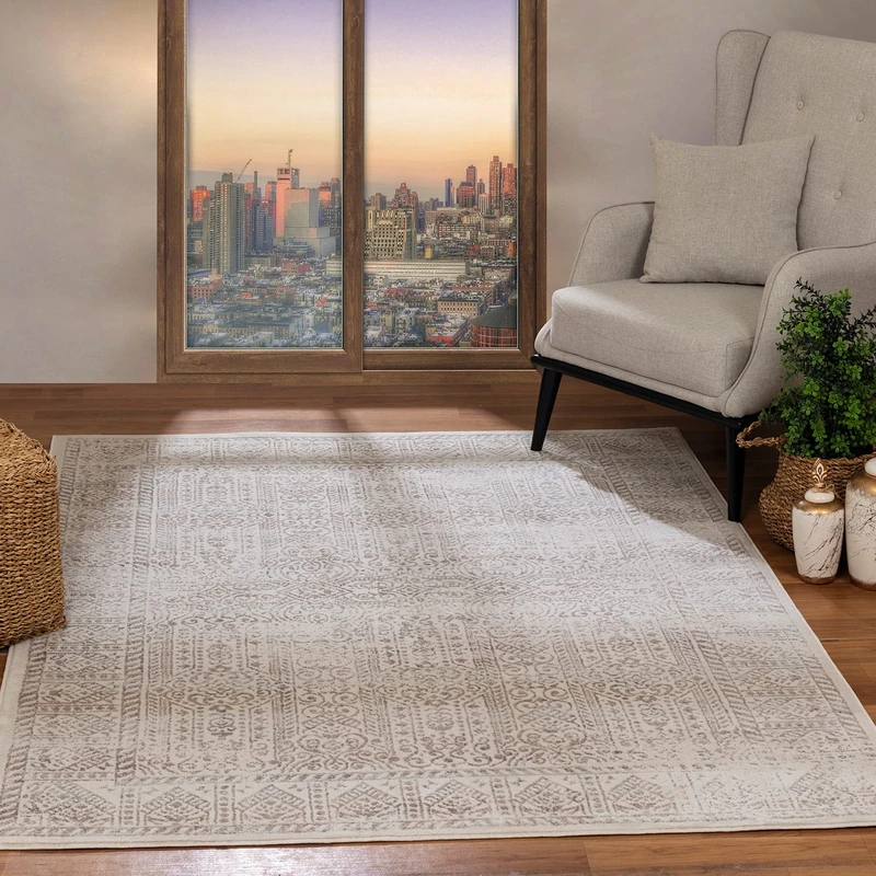 Livabliss Evora Vintage Rug - Area Rugs for Living Room 120x170 cm, Bedroom - Scandi Neutral Rugs, Traditional Patterned Boho Style, Natural Easy Care Pile - Large Rug, Beige, Tan and Ivory