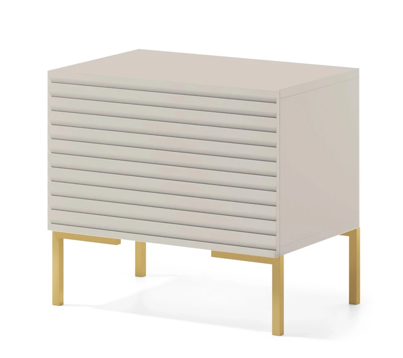 Selsey Bedside Table, Metal Melamine, Grey-Beige, 46 cm