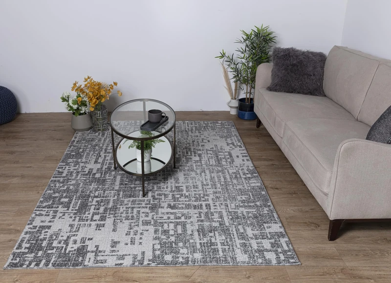 Asiatic Edits Low Pile Abstract Grey Indoor Rug for Living room, Bedroom, Conservatory, Hallway, Large Area, Easy to Clean, Area Rugs - Non Shedding 120x170cm