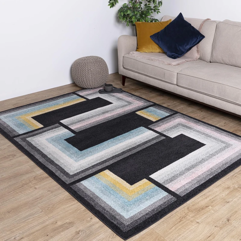 Asiatic Edits Low Pile Geometric Charcoal Multi Indoor Rug for Living room, Bedroom, Conservatory, Hallway, Large Area, Easy to Clean, Area Rugs - Non Shedding 160x230cm
