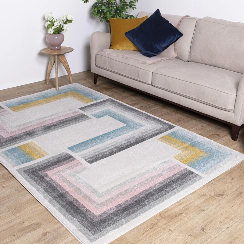 Asiatic Edits Low Pile Geometric Pastel Multi Indoor Rug for Living room, Bedroom, Conservatory, Hallway, Large Area, Easy to Clean, Area Rugs - Non Shedding 200x290cm