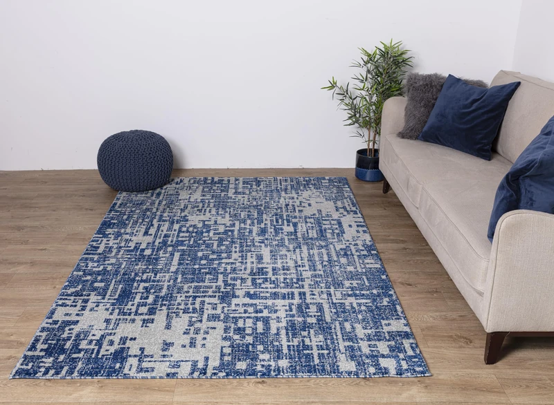 Asiatic Edits Low Pile Abstract Denim Blue Indoor Rug for Living room, Bedroom, Conservatory, Hallway, Large Area, Easy to Clean, Area Rugs - Non Shedding 80x150cm
