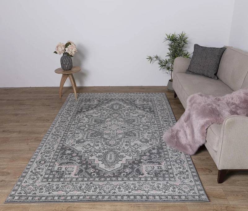 Asiatic Edits Low Pile Vintage Grey Indoor Rug for Living room, Bedroom, Conservatory, Hallway, Large Area, Easy to Clean, Area Rugs - Non Shedding 120x170cm