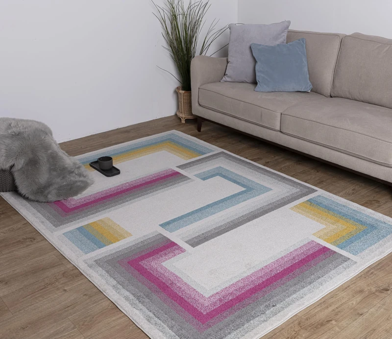 Asiatic Edits Low Pile Geometric Cream Multi Indoor Rug for Living room, Bedroom, Conservatory, Hallway, Large Area, Easy to Clean, Area Rugs - Non Shedding 120x170cm