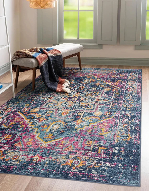 Asiatic Edits Low Pile Vintage Navy Indoor Rug for Living room, Bedroom, Conservatory, Hallway, Large Area, Easy to Clean, Area Rugs - Non Shedding 120x170cm