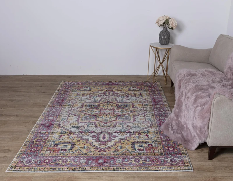Asiatic Edits Low Pile Vintage Pink Multi Indoor Rug for Living room, Bedroom, Conservatory, Hallway, Large Area, Easy to Clean, Area Rugs - Non Shedding 200x290cm
