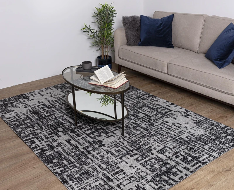 Asiatic Edits Low Pile Abstract Charcoal Grey Indoor Rug for Living room, Bedroom, Conservatory, Hallway, Large Area, Easy to Clean, Area Rugs - Non Shedding 120x170cm