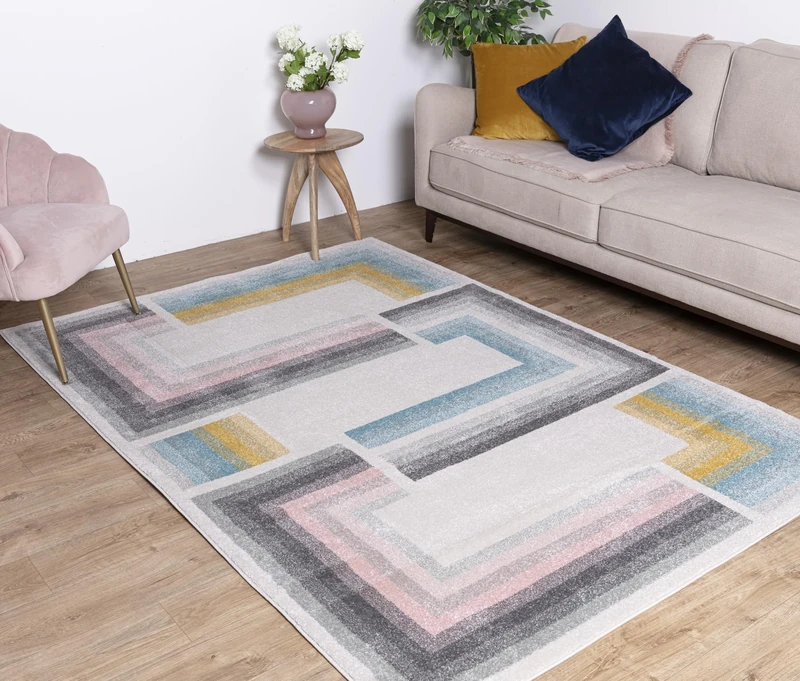 Asiatic Edits Low Pile Geometric Pastel Multi Indoor Rug for Living room, Bedroom, Conservatory, Hallway, Large Area, Easy to Clean, Area Rugs - Non Shedding 120x170cm