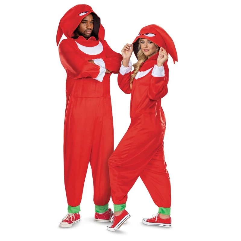 Disguise Sonic Movie Knuckles Fancy Dress Jumpsuit for Adults, Officially Licensed, Inspired by Sonic 3 Movie, Includes Detailed Fabric Hood, Soft Fabric, Size S/M