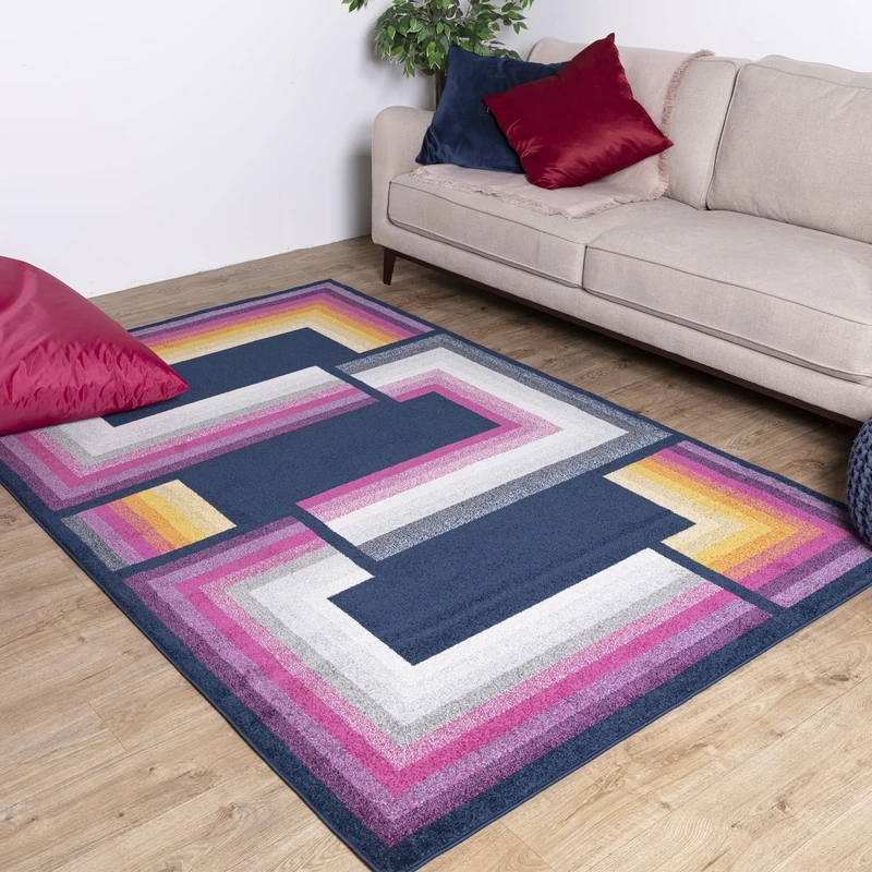 Asiatic Edits Low Pile Geometric Navy Multi Indoor Rug for Living room, Bedroom, Conservatory, Hallway, Large Area, Easy to Clean, Area Rugs - Non Shedding 120x170cm