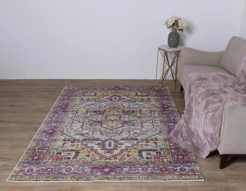 Asiatic Edits Low Pile Vintage Pink Multi Indoor Rug for Living room, Bedroom, Conservatory, Hallway, Large Area, Easy to Clean, Area Rugs - Non Shedding 120x170cm