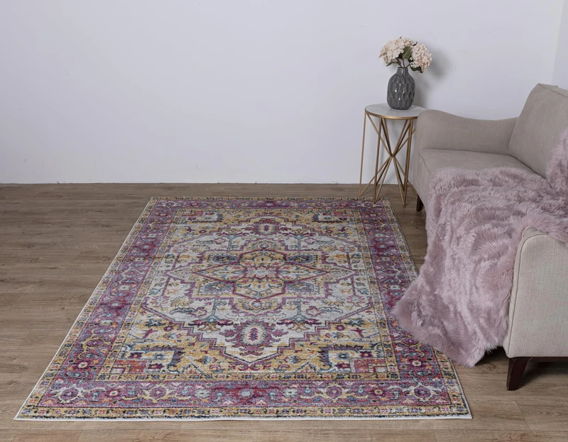 Asiatic Edits Low Pile Vintage Pink Multi Indoor Rug for Living room, Bedroom, Conservatory, Hallway, Large Area, Easy to Clean, Area Rugs - Non Shedding 80x150cm