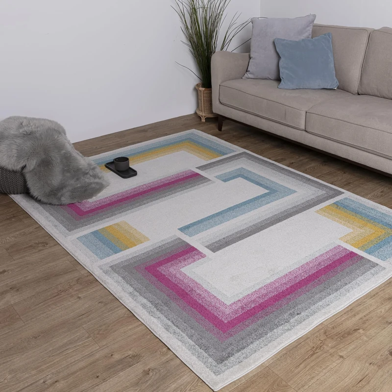 Asiatic Edits Low Pile Geometric Cream Multi Indoor Rug for Living room, Bedroom, Conservatory, Hallway, Large Area, Easy to Clean, Area Rugs - Non Shedding 160x230cm