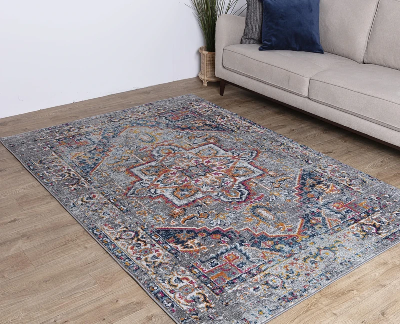 Asiatic Edits Low Pile Vintage Earth Grey Multi Indoor Rug for Living room, Bedroom, Conservatory, Hallway, Large Area, Easy to Clean, Area Rugs - Non Shedding 160x230cm