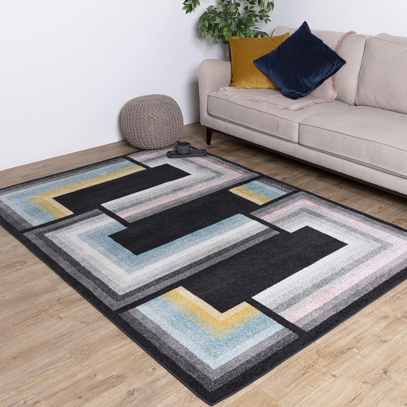 Asiatic Edits Low Pile Geometric Charcoal Multi Indoor Rug for Living room, Bedroom, Conservatory, Hallway, Large Area, Easy to Clean, Area Rugs - Non Shedding 80x150cm