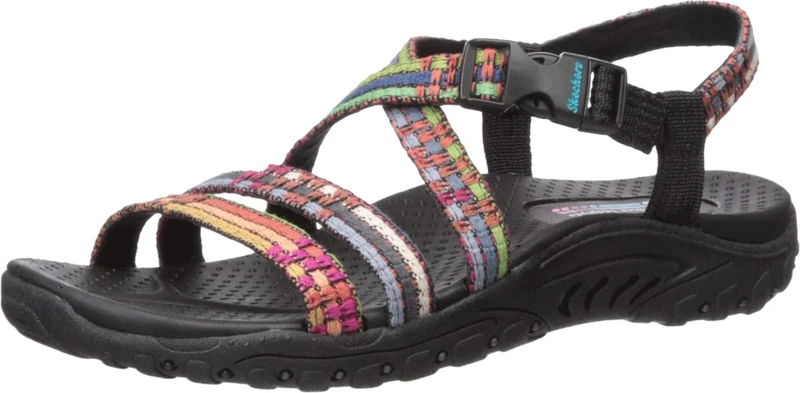 Skechers Women's Reggae-Sew Me-Boho Woven Strappy Slingback Sandal, Black Multi, 6.5 UK