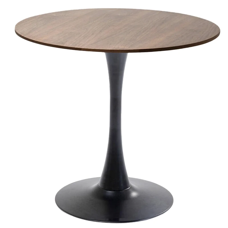 Kare Design Table Schickeria Walnut, Black, Diameter 80cm, Modern Round Dining Table for 2-4 People, Furniture for Dining Room, Kitchen, Living Room, Home Office