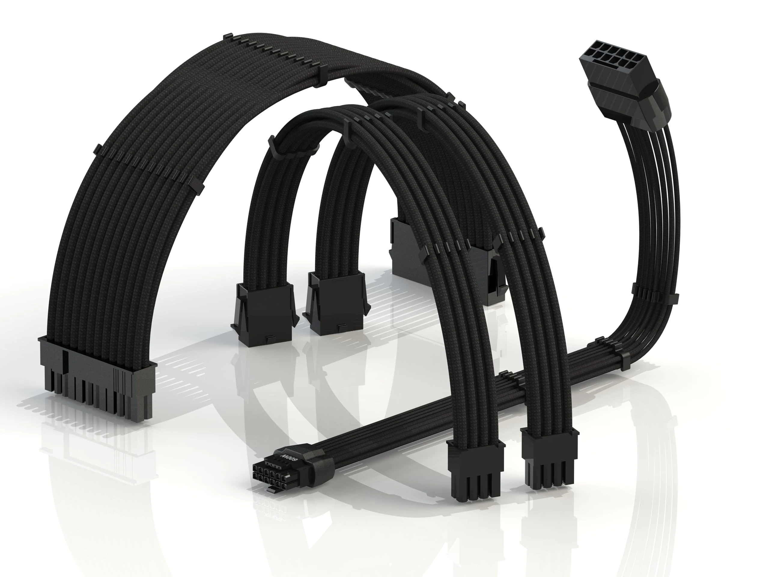 LINKUP - AVA 12VHPWR PCIE 5.0 Power Extension Cables | 600W 16AWG | UL-Rated, Sleeved Jacket, Molded Plugs | 4 Pcs Kit for RTX5000 RTX4000 GPUs | Boost Gaming Performance | 30cm Black