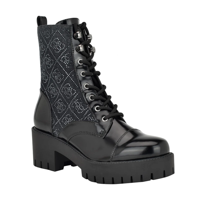GUESS Women's Watie Combat Boot, Black Denim 002, 5.5 UK