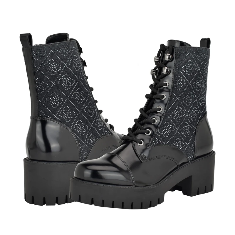 GUESS Women's Watie Combat Boot, Black Denim 002, 6 UK