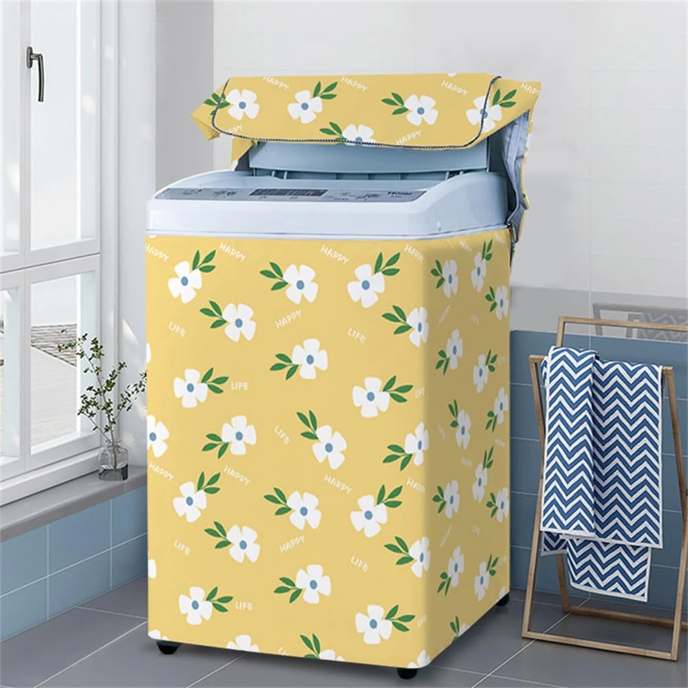 Odot Washing Machine Cover Top Load Waterproof Dustproof Fruit Plant Washer Machine Dryer Protector Sunscreen Washer Dryer Cover for Most Top Load Washer Dryer (M(5.6-6.5kg),Yellow Summer)