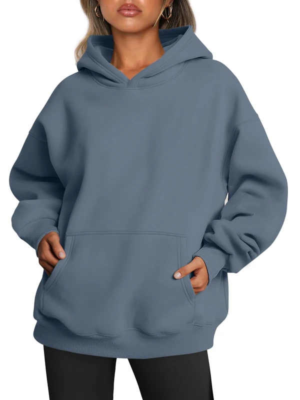 Trendy Queen Womens Oversized Hoodies Fleece Sweatshirts Long Sleeve Sweaters Pullover Fall Outfits Winter Clothes, Dusty Blue, XL