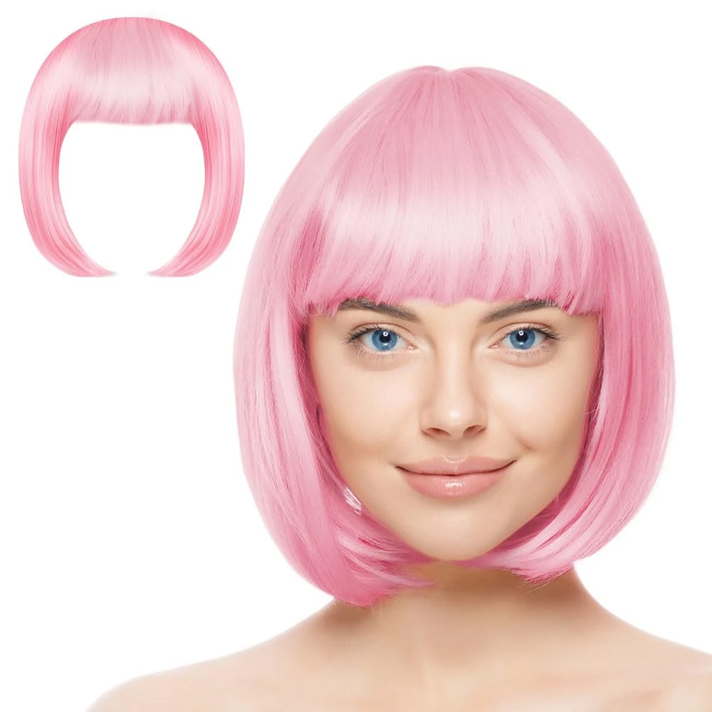Aomig Pink/B Short Bob Wig for Women, 3 PCS, Synthetic Straight Wig, Heat Resistant, Modern Style, Perfect for Cosplay, Parties & Everyday Use