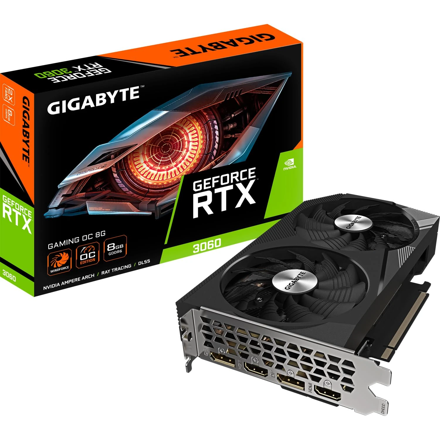 Gigabyte NVIDIA GeForce RTX 3060 GAMING OC V2 Graphics Card - 8GB GDDR6, 128-bit, PCI-E 4.0, 1807MHz Core Clock, 2x DP 1.4, 2x HDMI 2.1, NVIDIA DLSS - GV-N3060GAMING OC-8GD V2