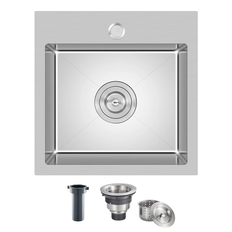 TSIBOMU 18 Inch Drop in Kitchen Bar Sink, 18x18 Inch Single Hole Stainless Steel Single Bowl Kitchen Sink (Brushed)