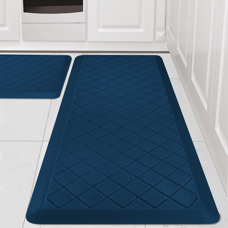 WEZVIX Cushioned Kitchen Mat 2 PCS, Anti Fatigue Kitchen Rugs, Heavy Duty Kitchen Rugs and Mats Non-Skid, Ergonomic Comfort Foam Kitchen Floor Mat for Home, Office, Sink, Laundry, Blue
