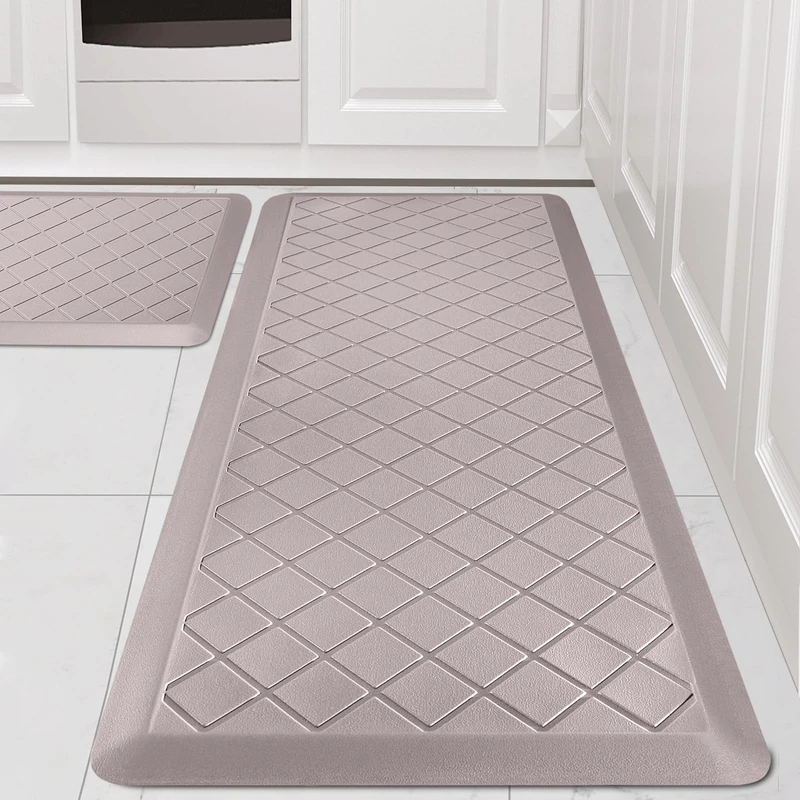 WEZVIX Cushioned Kitchen Mat 2 PCS, Anti Fatigue Kitchen Rugs, Heavy Duty Non-Skid, Ergonomic Comfort Foam Kitchen Floor Mat for Home, Office, Sink, Laundry, Khaki
