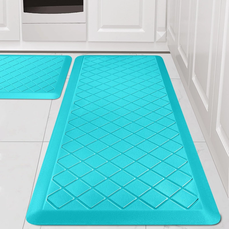 WEZVIX Cushioned Kitchen Mat 2 PCS, Anti Fatigue Kitchen Rugs, Heavy Duty Non-Skid, Ergonomic Comfort Foam Kitchen Floor Mat for Home, Office, Sink, Laundry, Teal