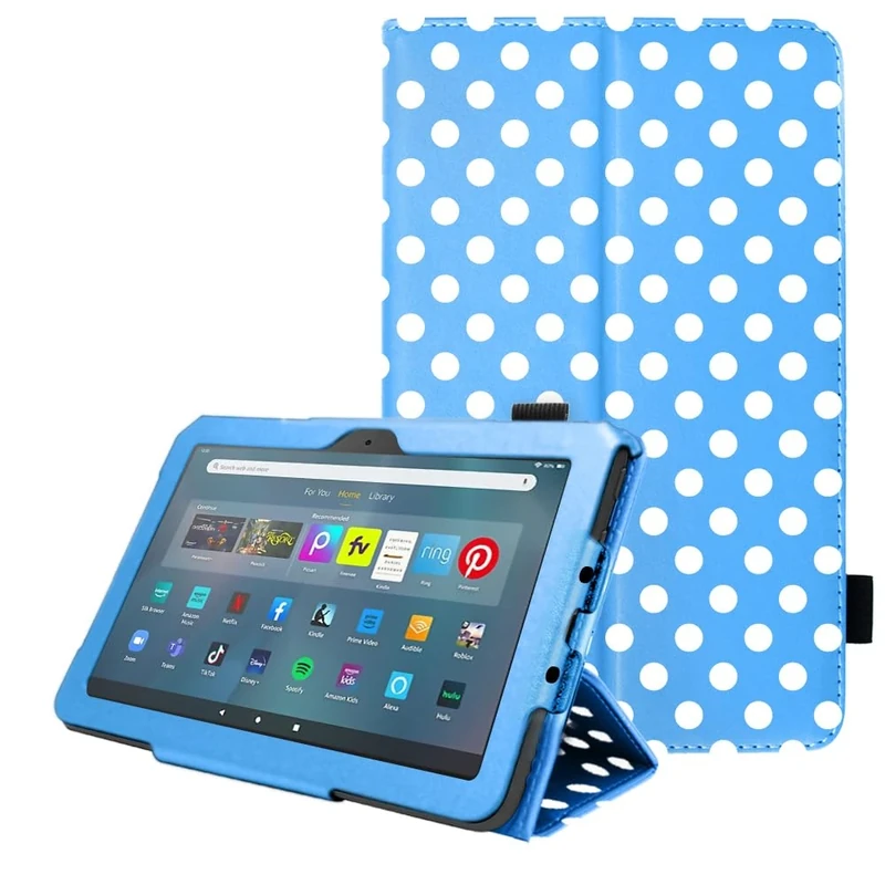 TECHGEAR Smart Case Designed For All New Amazon Fire Max 11" (2023 / 13th Generation) Slim PU Leather Folio Smart Stand Case Cover with Hand Strap & Auto Wake/Sleep [Blue Polka Dot]