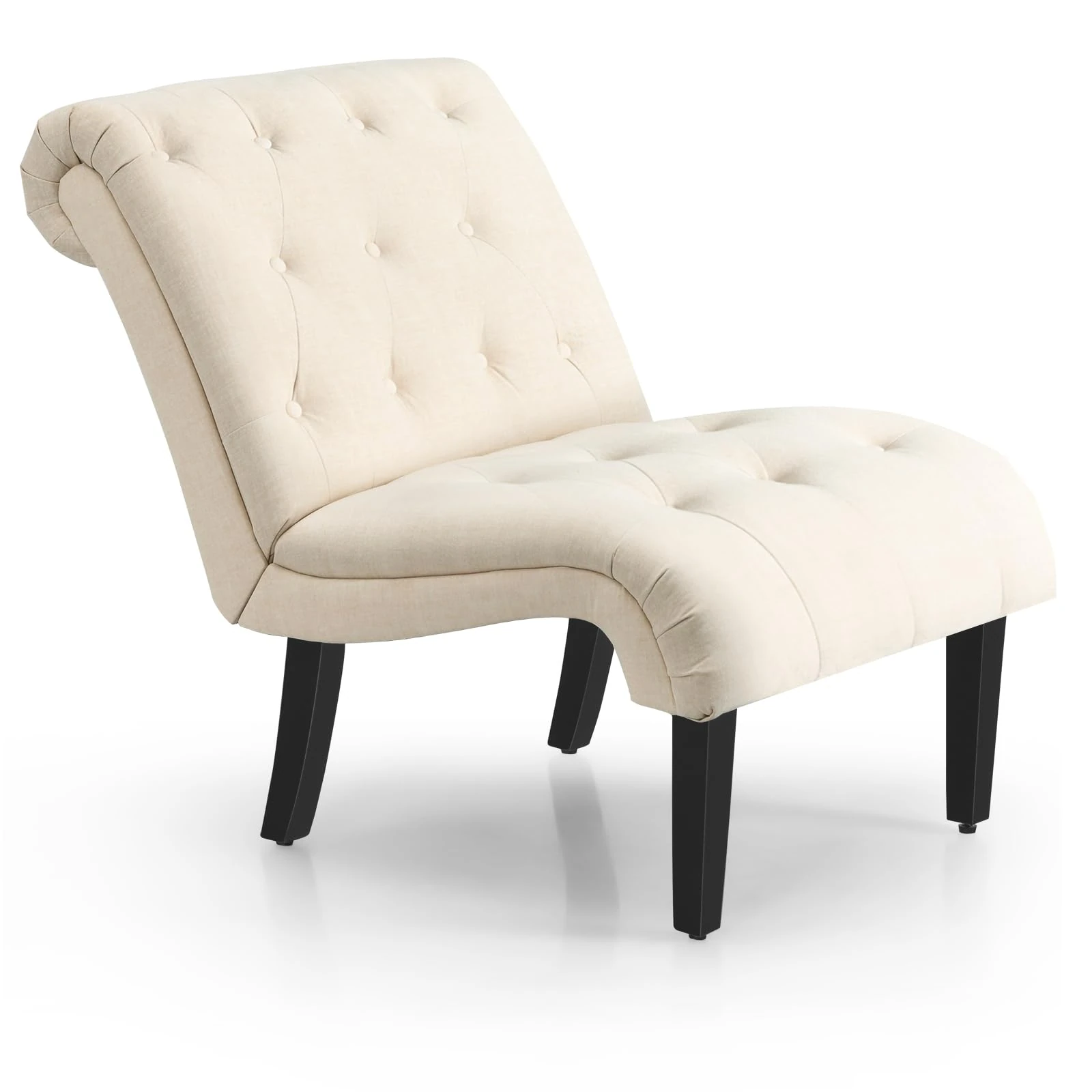 Multigot Modern Accent Chair, Linen Occasional Tub Chair with Rubber Wood Legs & Adjustable Foot pads, Upholstered Armless Lounge Leisure Chair for Living Room, Bedroom, Office (Beige)