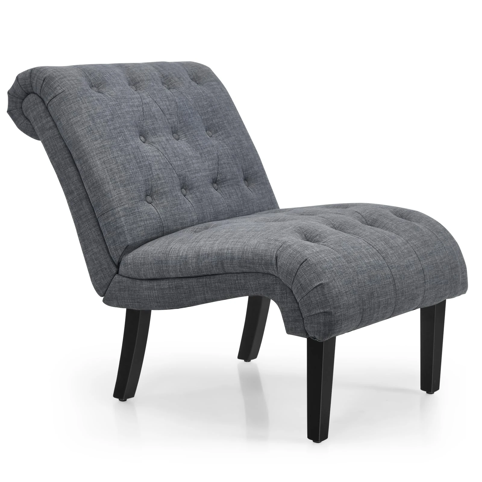 Multigot Modern Accent Chair, Linen Occasional Tub Chair with Rubber Wood Legs & Adjustable Foot pads, Upholstered Armless Lounge Leisure Chair for Living Room, Bedroom, Office (Dark Grey)