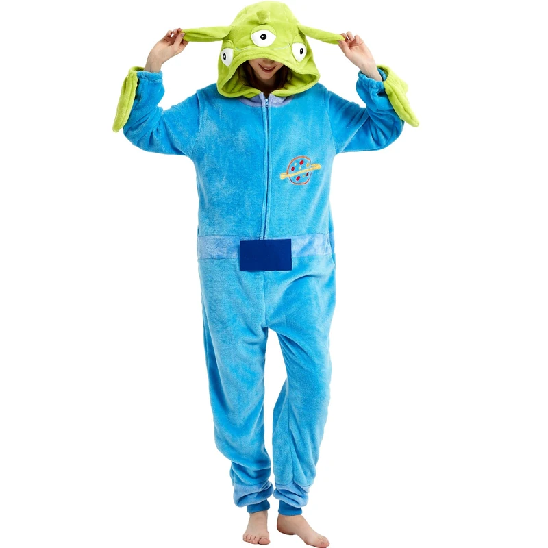 Yemnut Snug Fit Adult Unisex Onesie Cosplay Costume，One Piece Pajama Halloween Homewear Suit for Women and Men, Alien, S