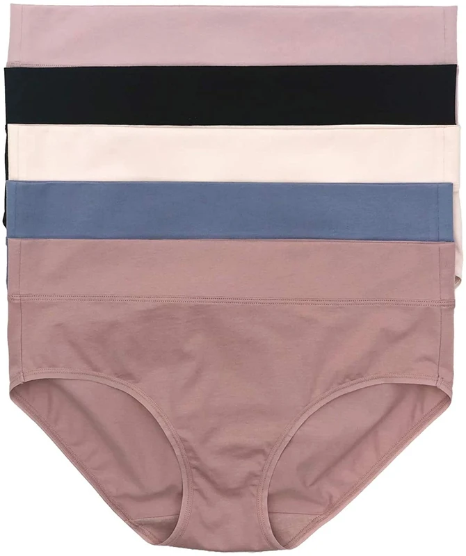 Felina Lingerie Womens 5 Pack Pima Cotton Wide Waistband Hipster Panty Pastels X-Large