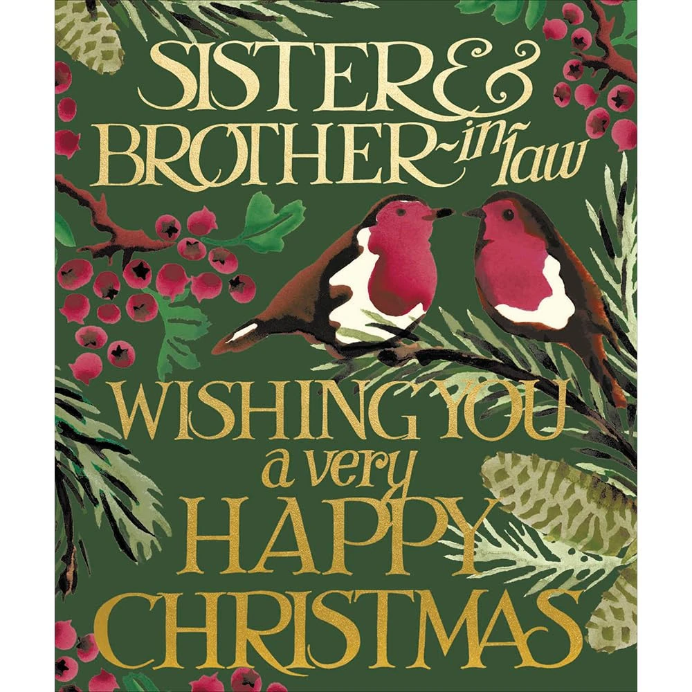 Woodmansterne Sister and Brother-in-Law Christmas Card - Robins on Pine Branches with Foil Embossed Finish - Emma Bridgewater Design - Eco-Friendly and Recyclable
