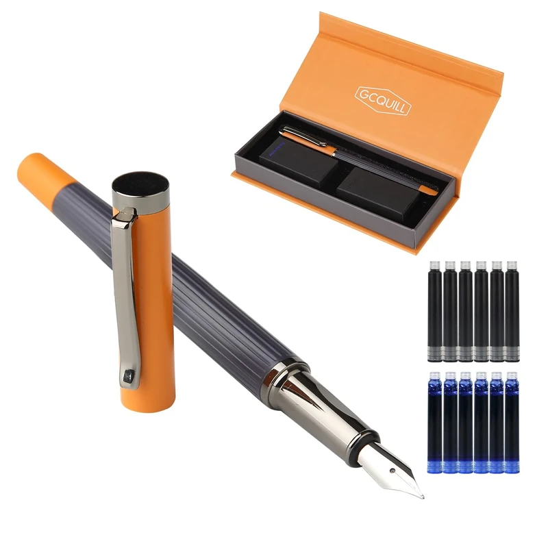 GC QUILL Fountain Pen Set - Fine Nib with 12 Ink Cartridges - Image 1