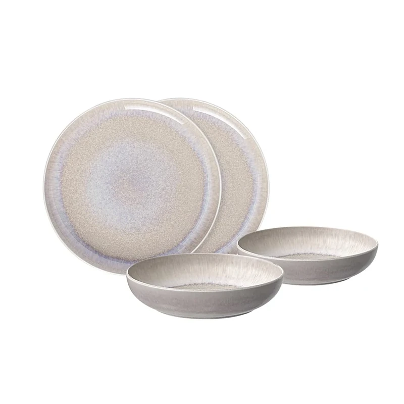 like. by Villeroy & Boch - Perlemor porcelain plate set, 4 pces., tableware set for 2 people, beige