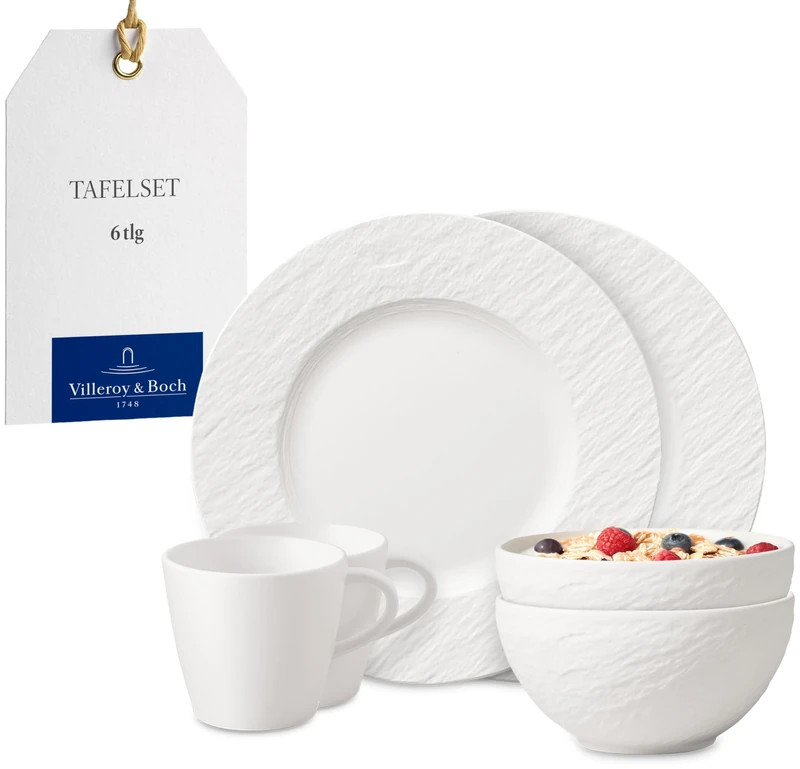 Villeroy & Boch - Manufacture Breakfast Set, 6 pces., Tableware Set for 2 People, Premium Porcelain, White