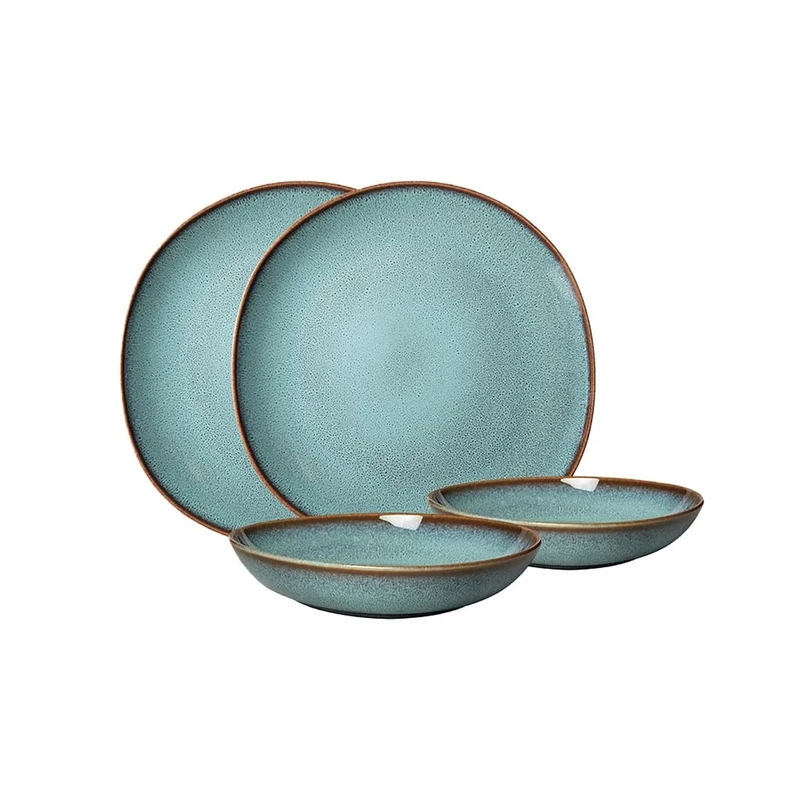like. by Villeroy & Boch - Lave earthenware tableware set, 4 pces., pottery look, dinnerware for 2 people, turquoise
